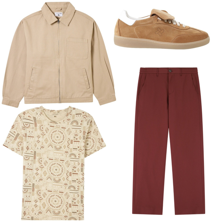 Outfit uomo - Una serata fresca. Stile Casual per Tutti i giorni. Abbinamento con pantaloni, sneakers, t-shirt, giacche.