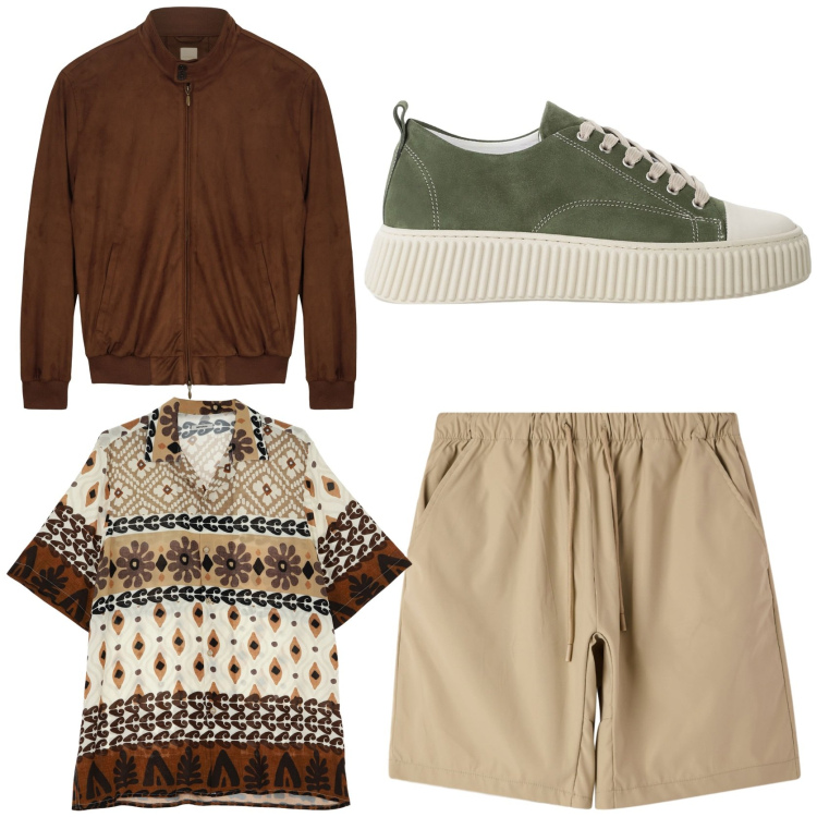 Outfit uomo - Notti al mare. Stile Casual per Tutti i giorni. Abbinamento con pantaloni corti, sneakers, camicie a manica corta, giacche.