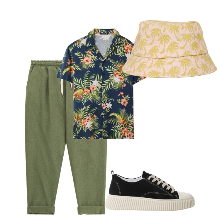 Outfit uomo - Total look #2233117. Stile Urban per Tutti i giorni. Abbinamento con camicie a manica corta, cappelli con visiera, sneakers, pantaloni.