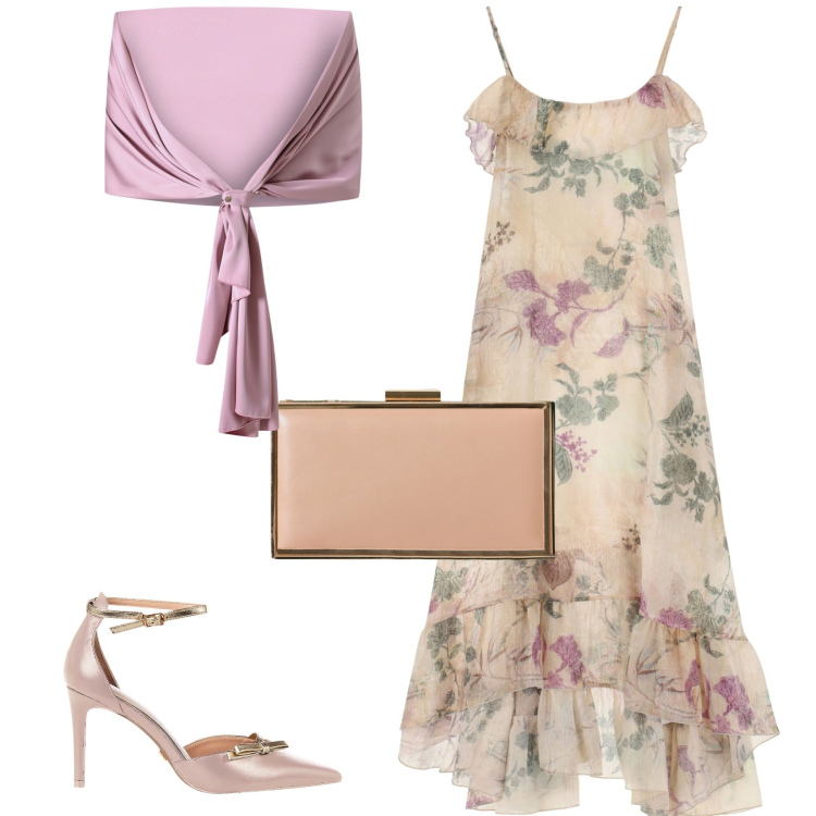 Outfit donna - Cerimonia in vista. Stile Romantica per Cerimonia. Abbinamento con scialli, décolleté, pochette, vestiti lunghi.