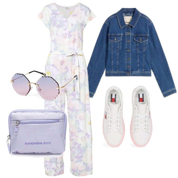 Outfit femme - Août. Style Romantique pour Tous les jours. Assortir avec combinaisons, blazers, lunettes de soleil, pochette, sneakers.
