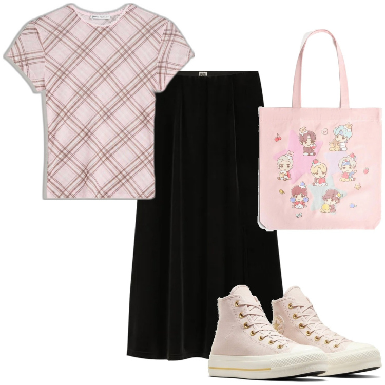Outfit mujer - Sporty chic #2873. Estilo Sporty chic para Todos los días. Combinación con faldas, sneakers, camiseta, bolso shopper.