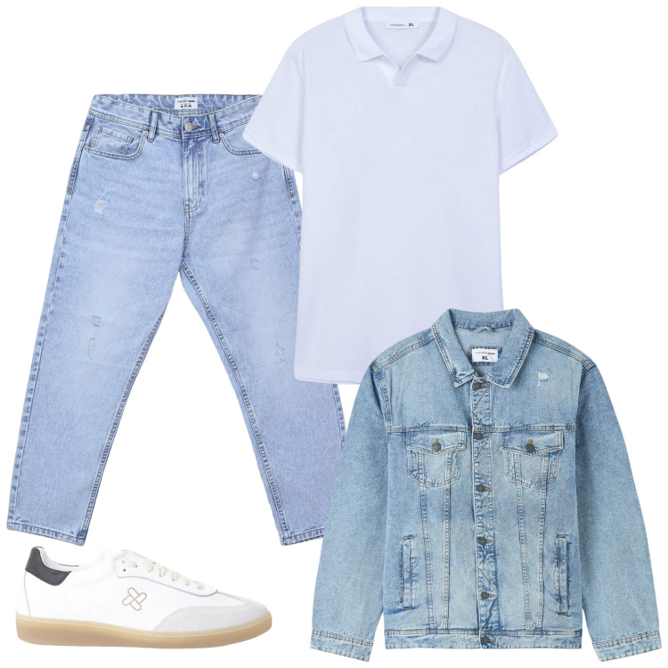 Outfit uomo - Giubbino leggero per le notti al mare. Stile Casual per Tutti i giorni. Abbinamento con jeans strappati, giacche, polo, sneakers.