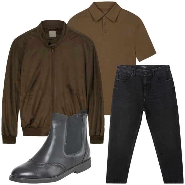 Outfit uomo - Total look #2233518. Stile Urban per Tutti i giorni. Abbinamento con jeans, stivali e stivaletti, giacche, polo.