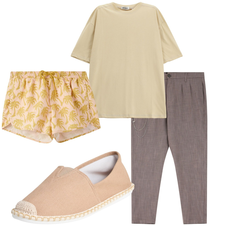 Outfit uomo - Total look #2233523. Stile Casual per Mare. Abbinamento con espadrillas, costumi, t-shirt, pantaloni.