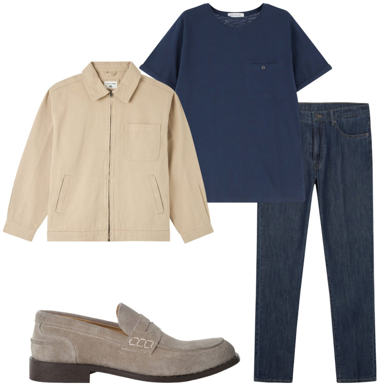 Outfit uomo - Total look #2233526. Stile Urban per Tutti i giorni. Abbinamento con giacche, t-shirt, scarpe stringate, jeans.