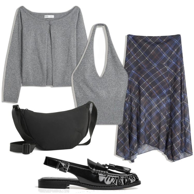 Outfit mujer - Preppy #557. Estilo Preppy para Escuela/Universidad. Combinación con falda longuette, bandoleras, blazers, mocasines, top.