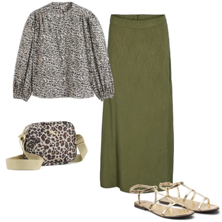 Outfit mujer - Bon Ton #5222. Estilo Bon Ton para Todos los días. Combinación con falda longuette, camisas, bandoleras, sandalias de piel.