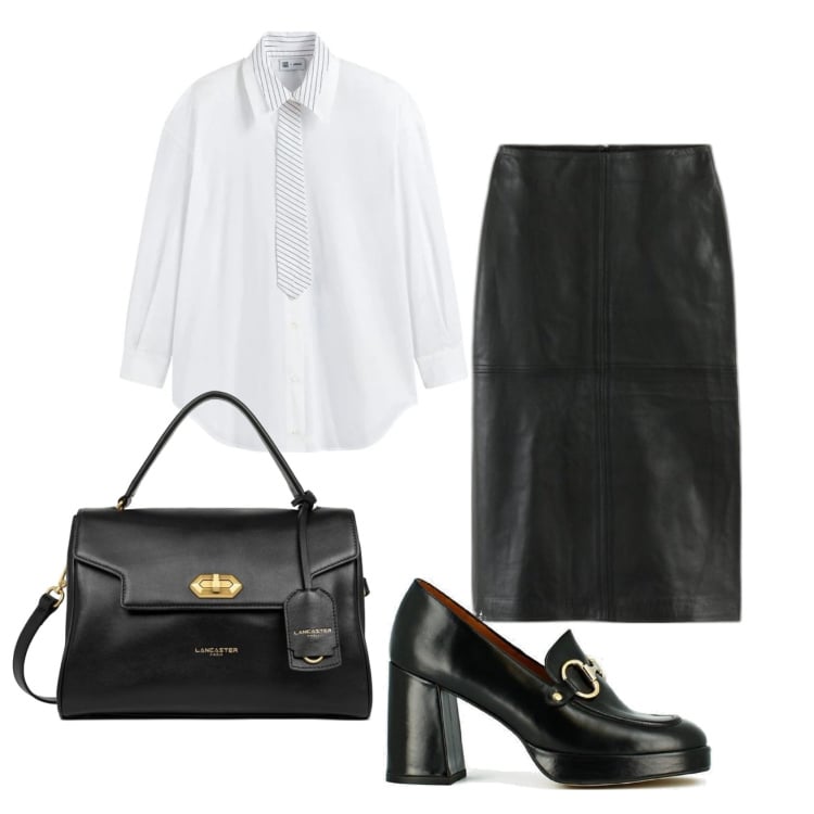 Outfit mujer - Casual chic #14236. Estilo Casual chic para Oficina. Combinación con camisas, mocasines, faldas largas, bolsos de mano.