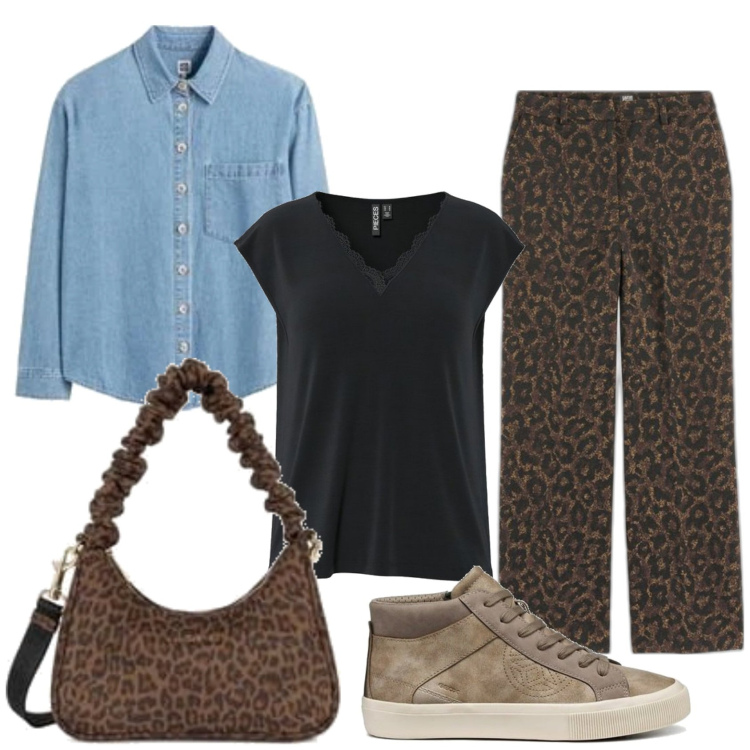 Outfit mujer - Urban #5040. Estilo Urban para Todos los días. Combinación con camiseta, camisas, pantalones, sneakers, bolso tote.
