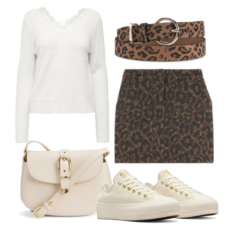 Outfit mujer - Basic #4477. Estilo Basic para Todos los días. Combinación con sneakers, minifaldas, bandoleras, cinturones, prendas de punto.