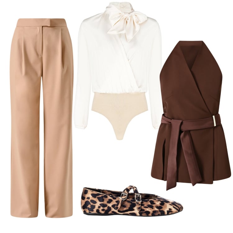 Outfit donna - Total look #2233594. Stile Chic per Ufficio. Abbinamento con gilet, body, ballerine, pantaloni.