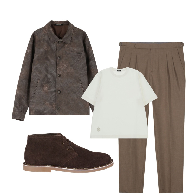 Outfit uomo - Fine estate!. Stile Casual per Tutti i giorni. Abbinamento con giacche, t-shirt, stivali e stivaletti, pantaloni.