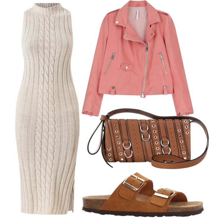 Outfit donna - Settembre stiliso. Stile Casual per Tutti i giorni. Abbinamento con ciabatte, borse a spalla, vestiti midi/longuette, giacche.