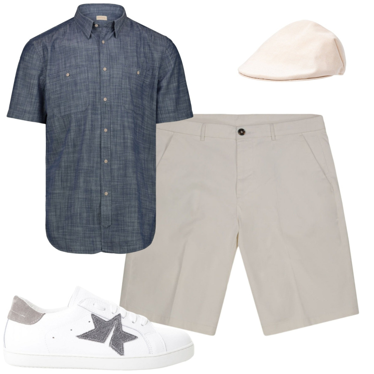 Outfit uomo - Total look #2233667. Stile Casual per Tutti i giorni. Abbinamento con sneakers, cappelli e berretti, bermuda, camicie a manica corta.