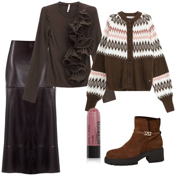Outfit donna - Un rossetto e via. per Ufficio. Abbinamento con blush, gonne longuette, stivaletti, cardigans, t-shirt.