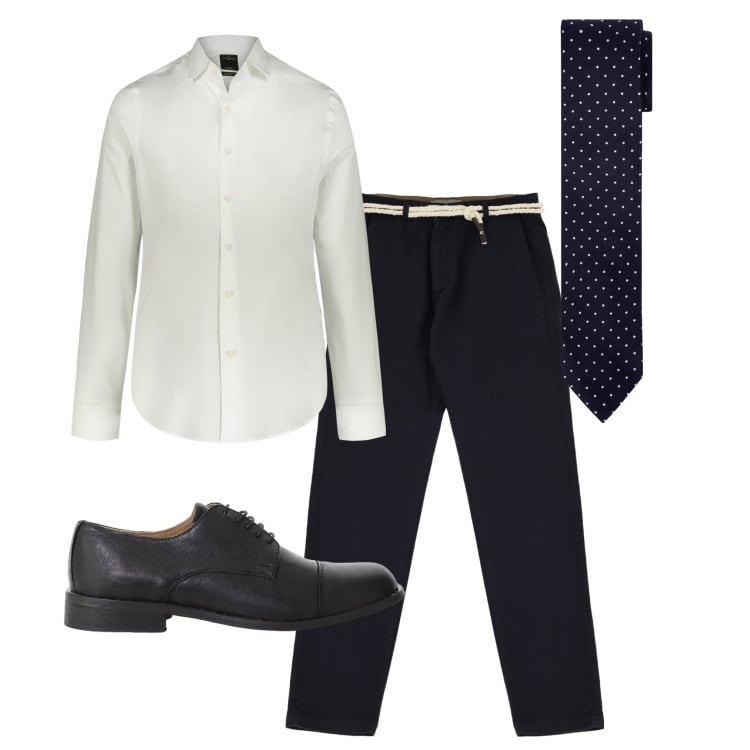 Outfit uomo - Una camicia bianca. Stile Business/Elegante per Ufficio. Abbinamento con pantaloni chino, scarpe stringate, camicie, cravatte.