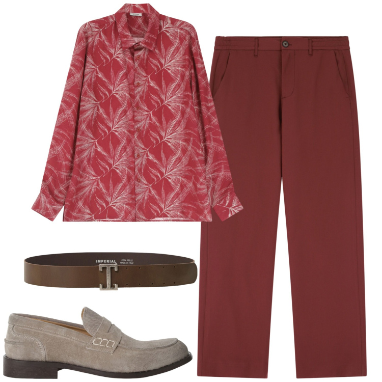Outfit uomo - Rosso. Stile Business/Elegante per Tutti i giorni. Abbinamento con pantaloni, cinture, scarpe stringate, camicie.