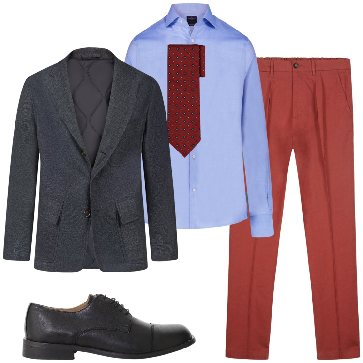Outfit uomo - City. Stile Business/Elegante per Tutti i giorni. Abbinamento con scarpe stringate, giacche, pantaloni, camicie, cravatte.