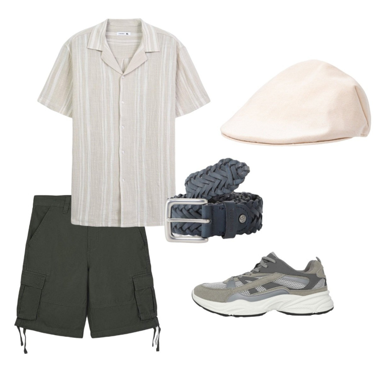 Outfit uomo - Agosto. Stile Casual per Tutti i giorni. Abbinamento con bermuda, camicie a manica corta, sneakers, cinture, cappelli e berretti.
