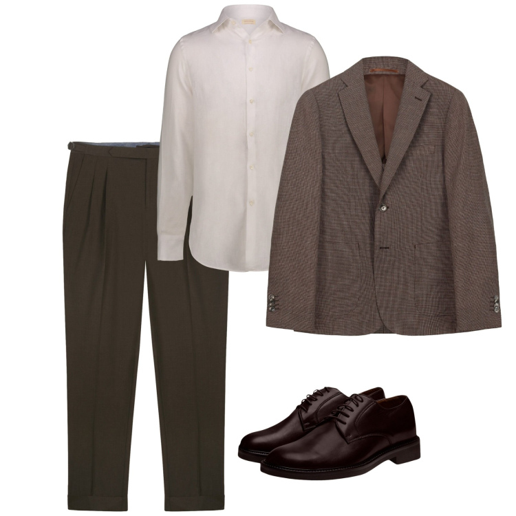 Outfit uomo - Versione autunno. Stile Casual per Ufficio. Abbinamento con scarpe stringate, camicie, giacche, pantaloni.