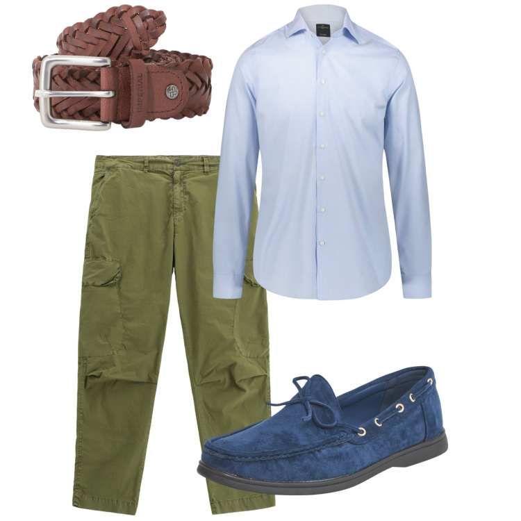 Outfit uomo - City e total look. Stile Casual per Tutti i giorni. Abbinamento con scarpe stringate, pantaloni cargo, cinture, camicie.