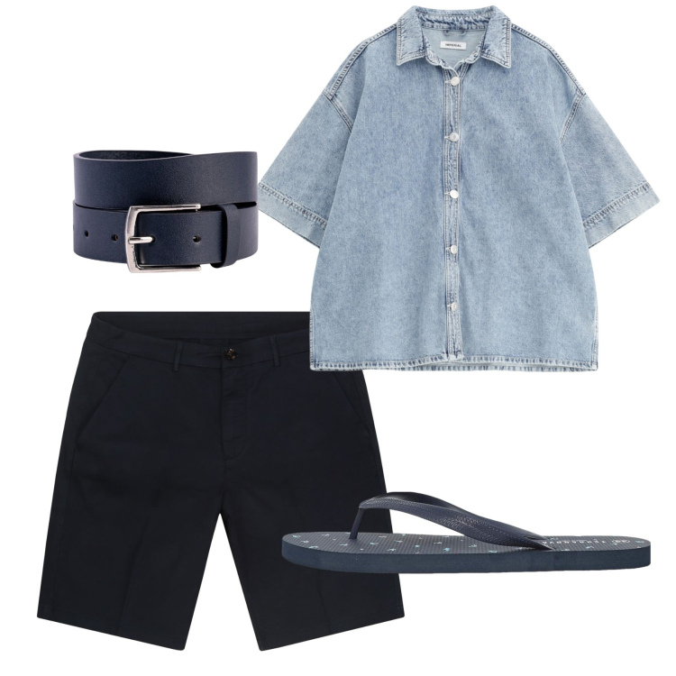 Outfit uomo - Agosto. Stile Casual per Tutti i giorni. Abbinamento con sandali, camicie a manica corta, cinture, bermuda.