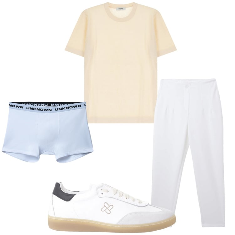 Outfit uomo - Total look #2233786. Stile Casual per Tutti i giorni. Abbinamento con pantaloni chino, boxer, sneakers, maglieria.