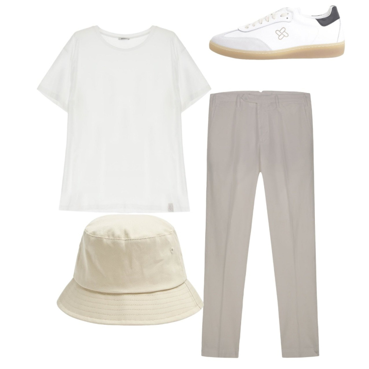 Outfit uomo - Total look city. Stile Casual per Tutti i giorni. Abbinamento con cappelli, sneakers, t-shirt, pantaloni.