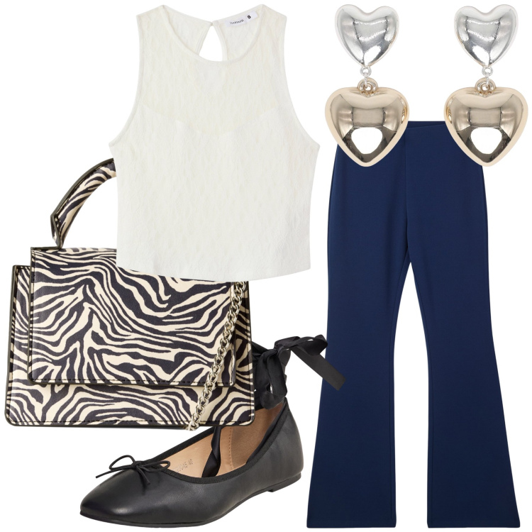 Outfit donna - Terranova sabato pomeriggio. Stile Urban per Tutti i giorni. Abbinamento con pantaloni, top, orecchini, borse a tracolla, ballerine.