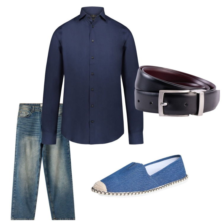 Outfit uomo - Agosto. Stile Casual per Tutti i giorni. Abbinamento con espadrillas, jeans, camicie, cinture.