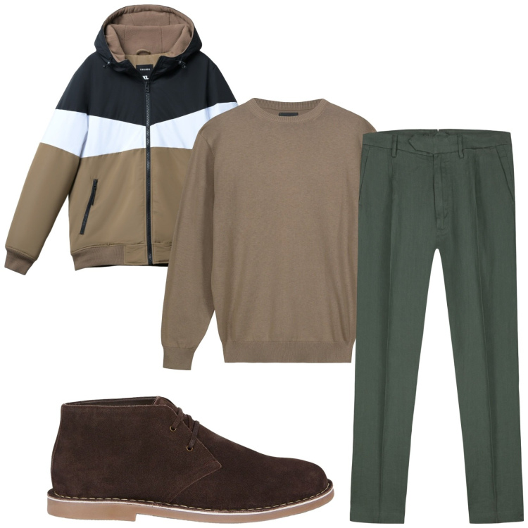 Outfit uomo - Total look #2233810. Stile Casual per Tutti i giorni. Abbinamento con piumini, pantaloni, maglieria, stivali e stivaletti.