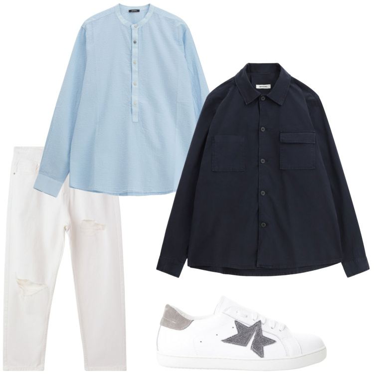 Outfit uomo - La camicia di classe. Stile Casual per Tutti i giorni. Abbinamento con jeans strappati, sneakers, camicie, giacche.