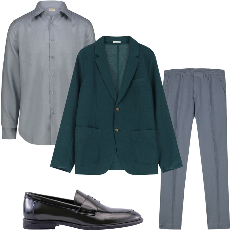 Outfit uomo - Giornata in città. Stile Casual per Ufficio. Abbinamento con giacche, camicie, pantaloni, scarpe stringate.