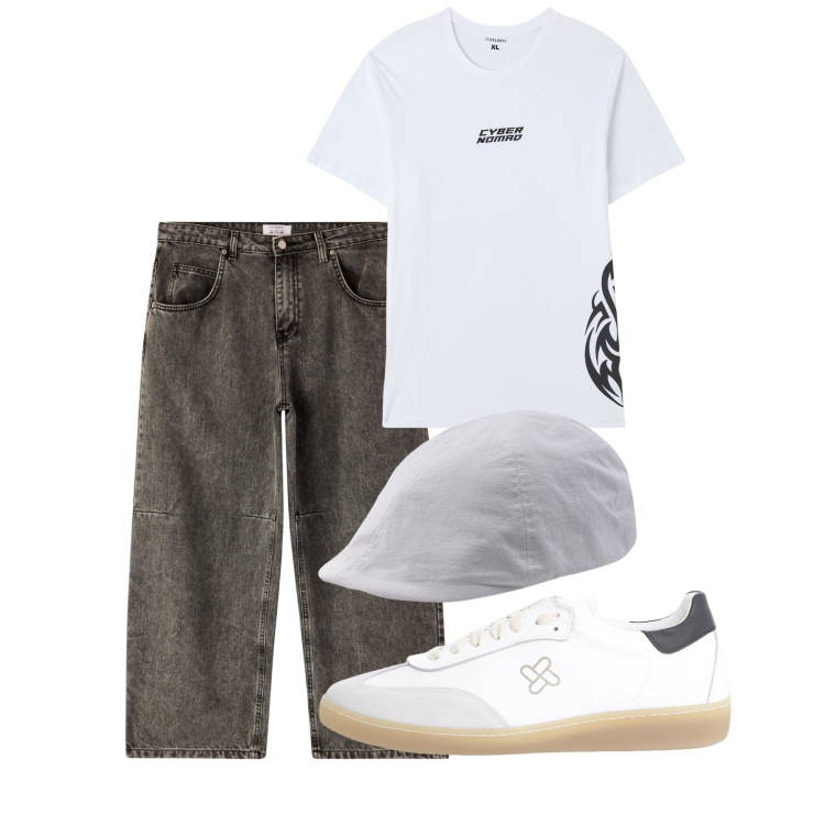 Outfit uomo - Agosto. Stile Casual per Tutti i giorni. Abbinamento con t-shirt, jeans, sneakers, cappelli con visiera.