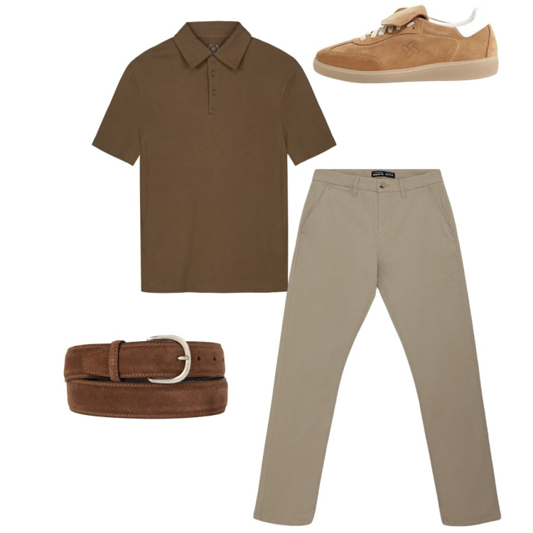 Outfit uomo - Total look city. Stile Casual per Tutti i giorni. Abbinamento con pantaloni chino, sneakers, cinture, polo.