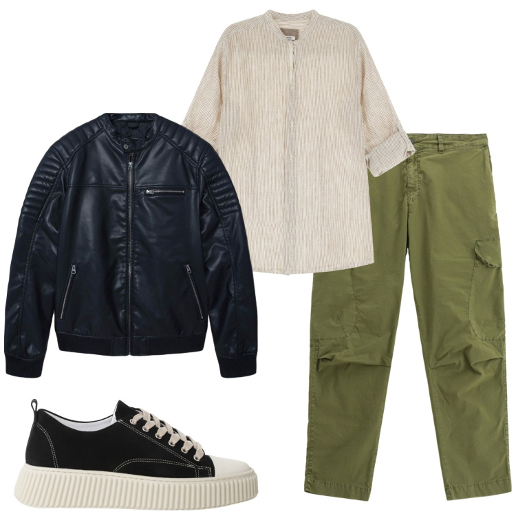 Outfit uomo - Total look #2233932. Stile Trendy per Tutti i giorni. Abbinamento con giacche, sneakers, pantaloni cargo, camicie.