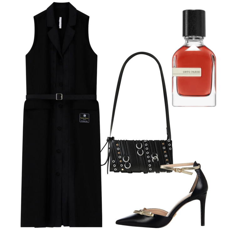 Outfit donna - In ufficio. Stile Chic per Ufficio. Abbinamento con profumi, décolleté, borse a spalla, vestiti chemisier.
