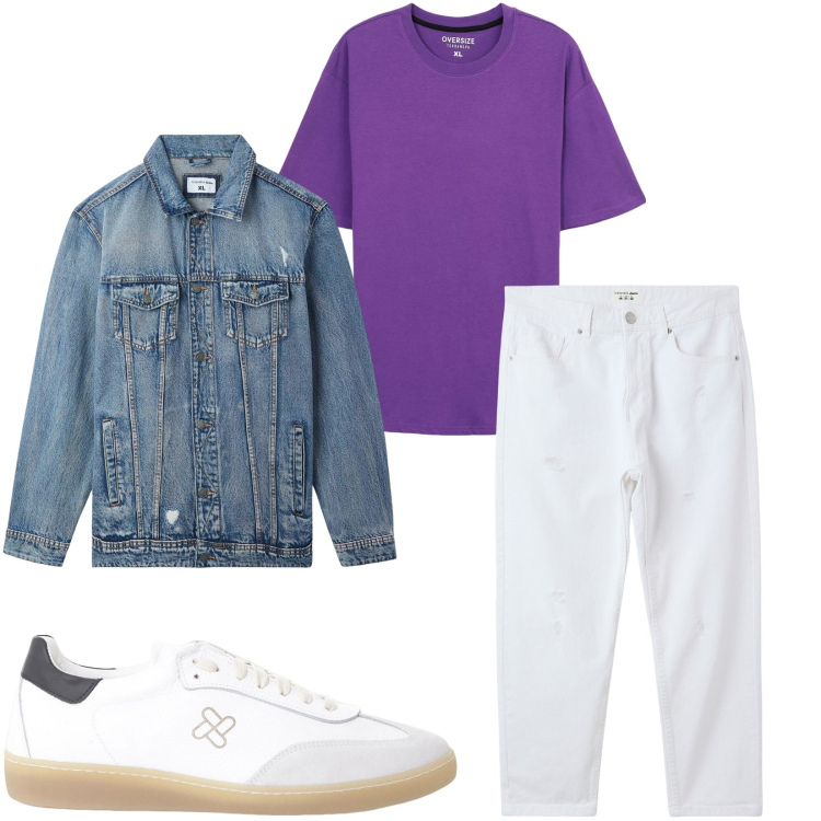 Outfit uomo - Total look #2233999. Stile Urban per Tutti i giorni. Abbinamento con jeans strappati, giacche, t-shirt, sneakers.