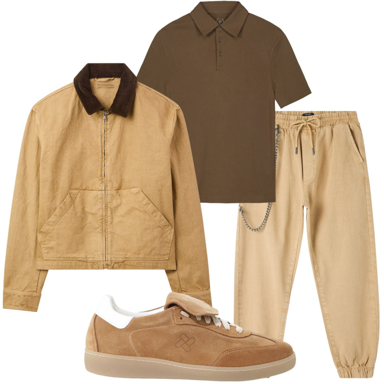 Outfit uomo - Total look #2234024. Stile Casual per Tutti i giorni. Abbinamento con pantaloni sportivi, cappotti, sneakers, polo.