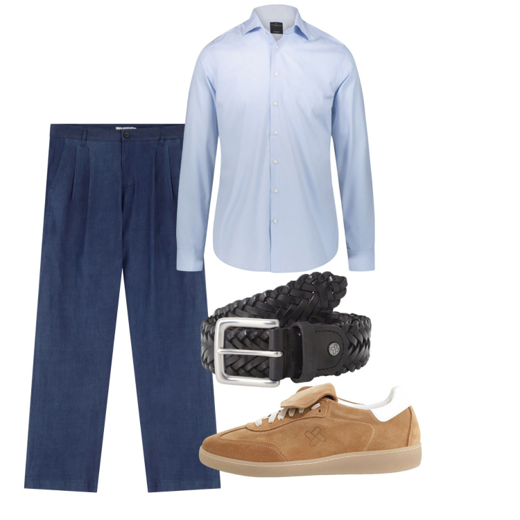Outfit uomo - Agosto. Stile Casual per Tutti i giorni. Abbinamento con sneakers, cinture, pantaloni, camicie.