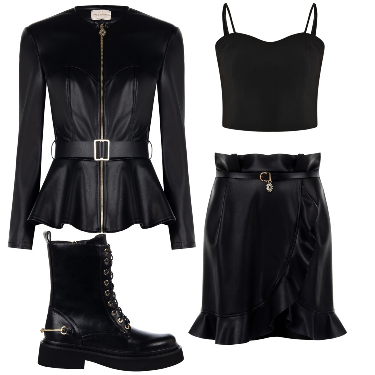 Outfit donna - In black.... Stile Rock per Serata fuori. Abbinamento con blazer, minigonne, anfibi, top.
