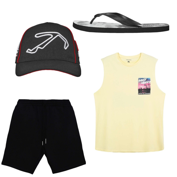 Outfit uomo - Passeggiata al mare. Stile Casual per Mare. Abbinamento con canottiere, sandali, pantaloni corti, cappelli.