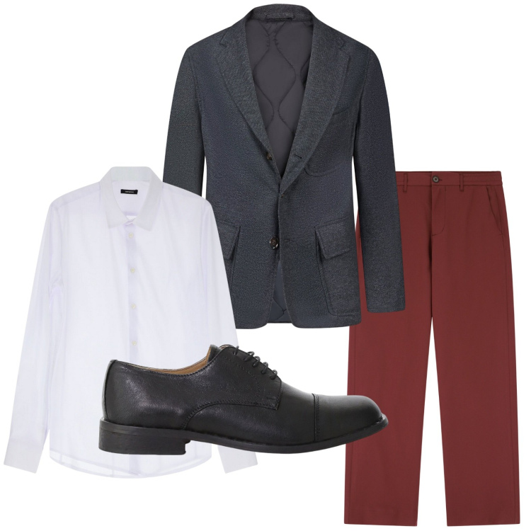 Outfit uomo - Elegante. Stile Trendy per Ufficio. Abbinamento con pantaloni, scarpe stringate, camicie, giacche.