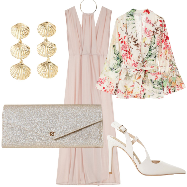 Outfit donna - Nozze marine. Stile Glamour per Cerimonia. Abbinamento con orecchini, pochette, vestiti lunghi, décolleté, blazer.