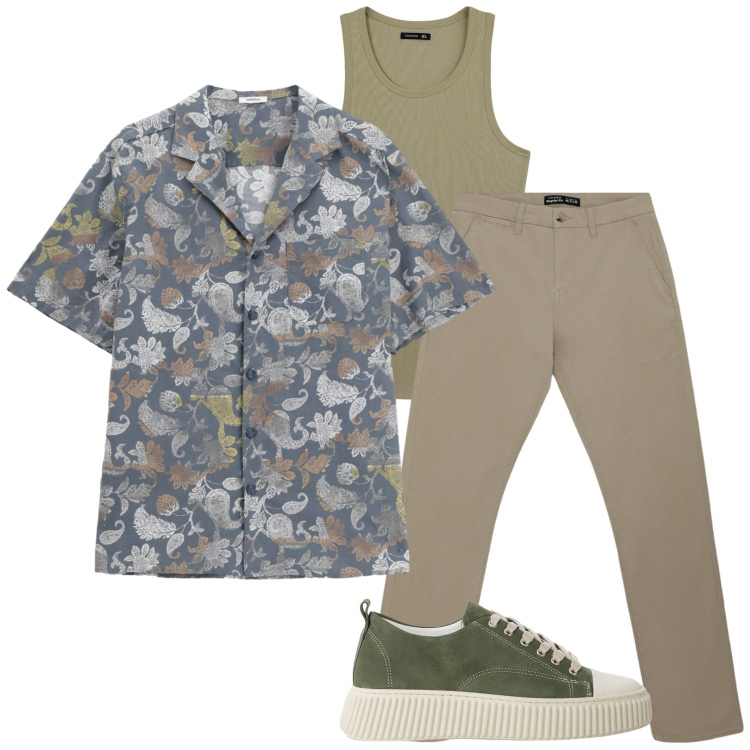 Outfit uomo - Canotta con stile. Stile Casual per Tutti i giorni. Abbinamento con pantaloni chino, canottiere, sneakers, camicie a manica corta.