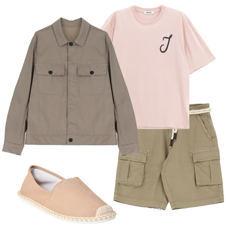 Outfit uomo - Giubbino per la sera al mare. Stile Casual per Mare. Abbinamento con espadrillas, t-shirt, bermuda, giacche.