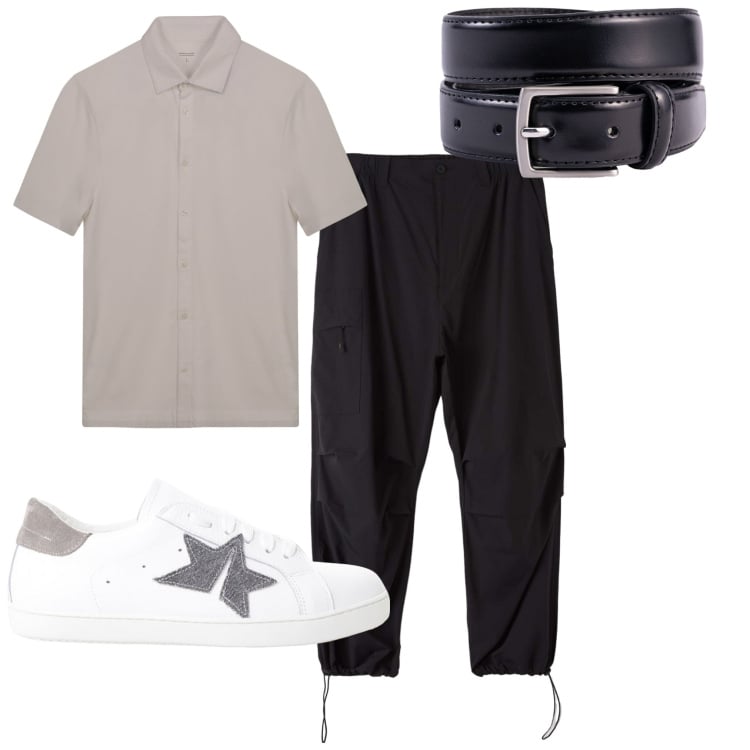Outfit uomo - I pantaloni cargo. Stile Urban per Tutti i giorni. Abbinamento con pantaloni cargo, sneakers, cinture, polo.