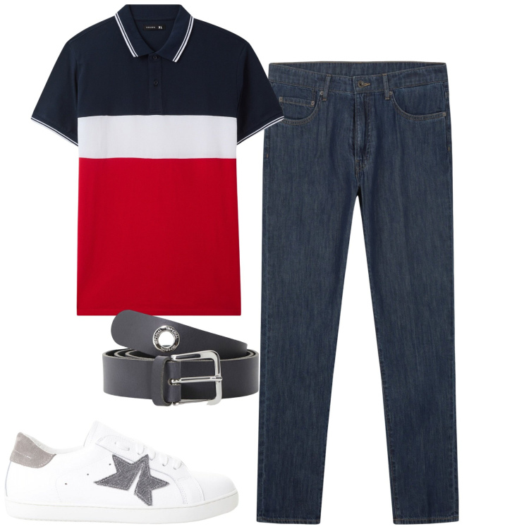 Outfit uomo - Total look #2234445. Stile Casual per Tutti i giorni. Abbinamento con polo, cinture, sneakers, jeans.