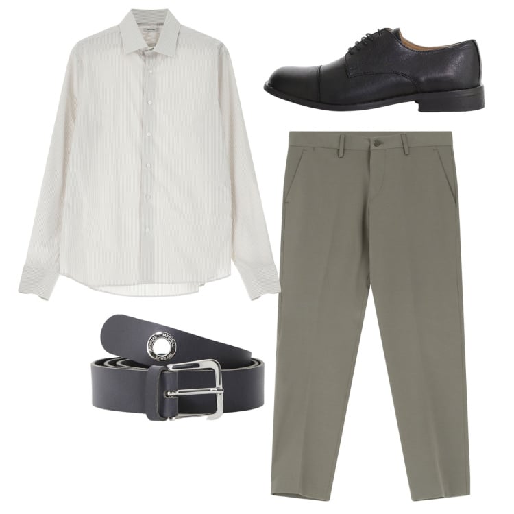 Outfit uomo - City total look. Stile Casual per Tutti i giorni. Abbinamento con cinture, camicie, pantaloni, scarpe stringate.